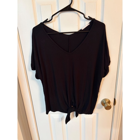 Wasabi + Mint Tops - Wasabi + Mint Top Women Large Black V-Neck Front Tie Short Sleeve Dolman Tee